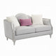 Kyna Loveseat, 3 Pillows, 66" Champagne Wood Frame and Beige Linen
