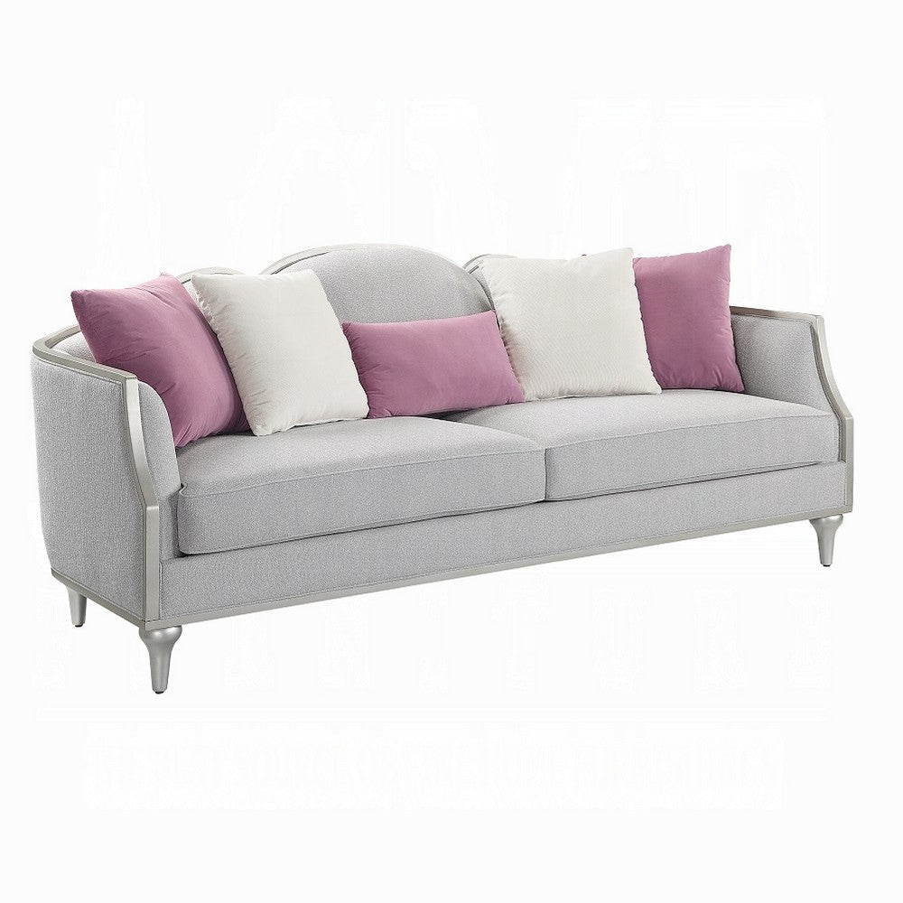Kyna Sofa with 5 Pillows, 94", Champagne Wood Trim and Beige Linen