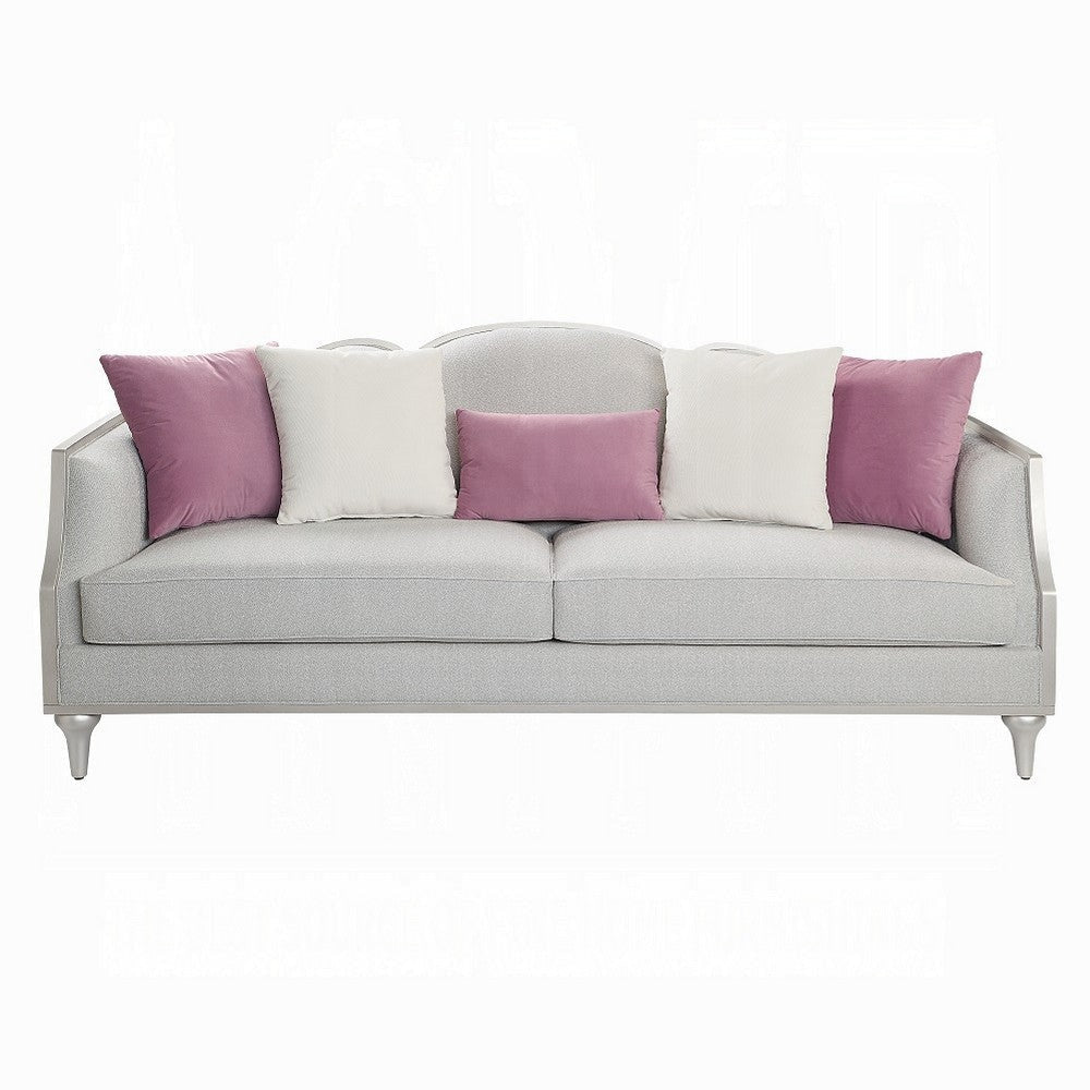Kyna Sofa with 5 Pillows 94’’ Champagne Wood Trim and Beige Linen BM324701
