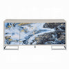 Sideboard Console Cabinet 4 Door 65 Inch Blue Marble Paint White BM324702