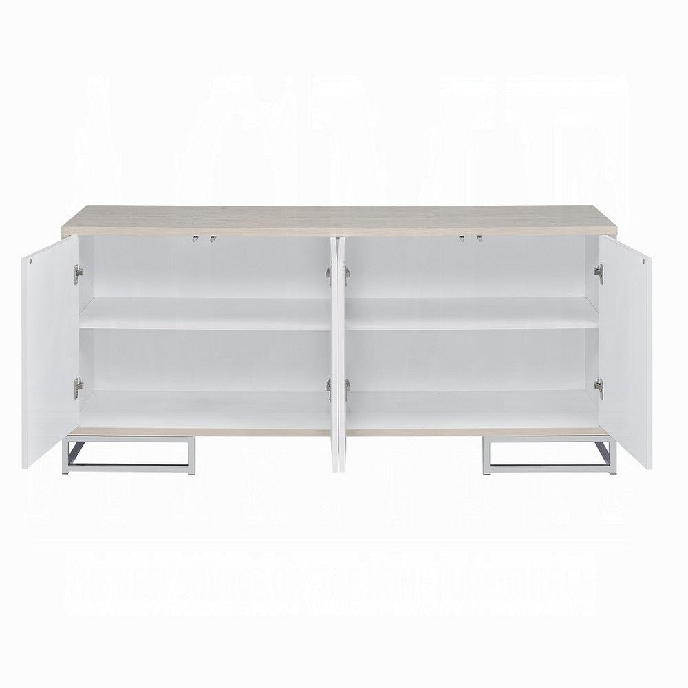 Sideboard Console Cabinet 4 Door 65 Inch Blue Marble Paint White BM324702