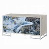 Sideboard Console Cabinet 4 Door 65 Inch Blue Marble Paint White BM324702