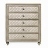 Willa Tall Dresser Chest 5 Drawers Faux Crystal Tufted Beige Velvet BM324703