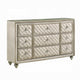 Willa Wide Dresser Chest 9 Drawers Faux Crystal Tufted Beige Velvet BM324704