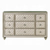 Willa Wide Dresser Chest 9 Drawers Faux Crystal Tufted Beige Velvet BM324704