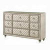 Willa Wide Dresser Chest 9 Drawers Faux Crystal Tufted Beige Velvet BM324704
