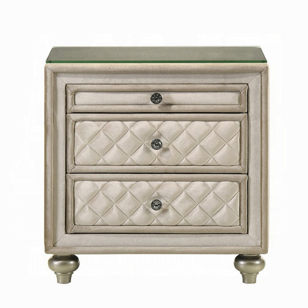 Willa Nightstand 2 Drawers Pull Out Tray 27’’ Wood Beige Velvet BM324705