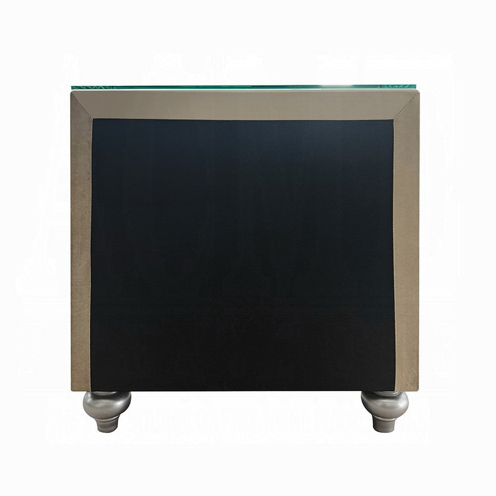 Willa Nightstand 2 Drawers Pull Out Tray 27’’ Wood Beige Velvet BM324705