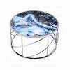 Shira Round Coffee Table 33 Inch Open Chrome Base Blue Faux Marble BM324706