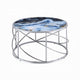 Shira Round Coffee Table 33 Inch Open Chrome Base Blue Faux Marble BM324706