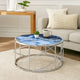 Shira Round Coffee Table, 33 Inch, Open Chrome Base, Blue Faux Marble