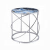Shira Round Side End Table 22 Inch Open Chrome Base Blue Faux Marble BM324707