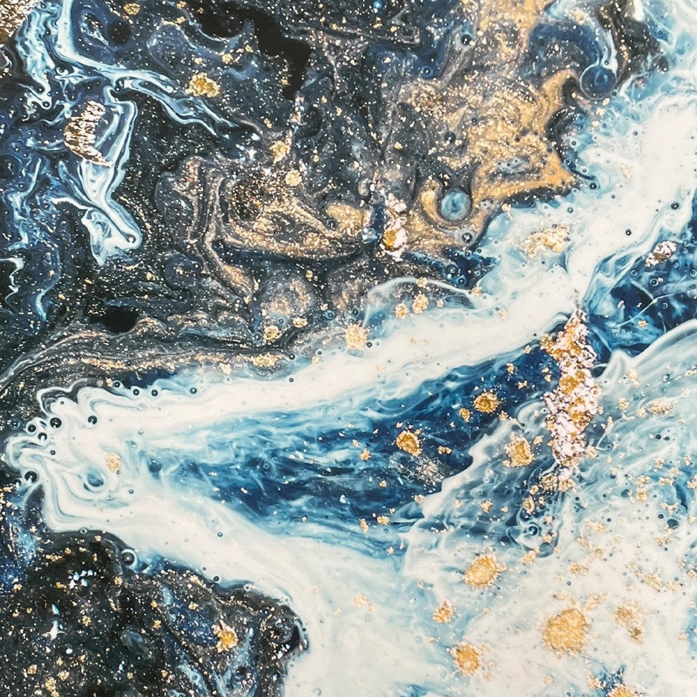 Shira Round Side End Table 22 Inch Open Chrome Base Blue Faux Marble BM324707