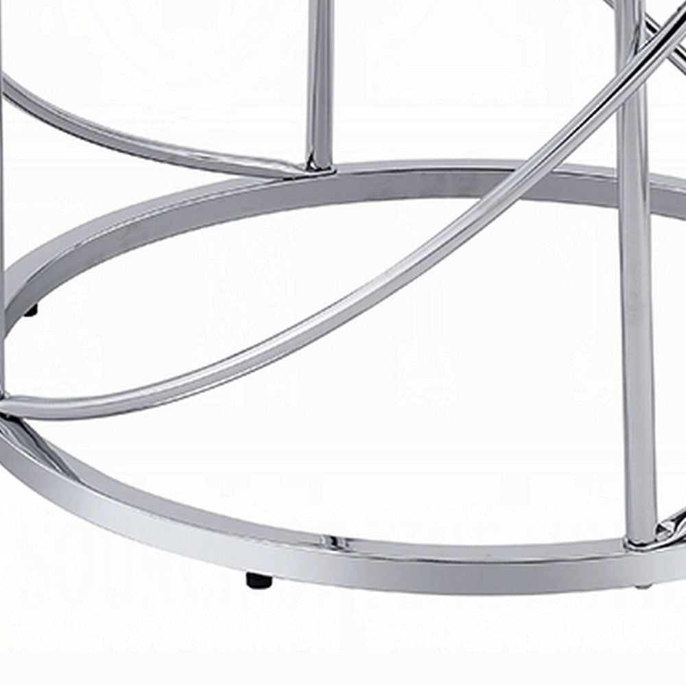 Shira Round Side End Table 22 Inch Open Chrome Base Blue Faux Marble BM324707