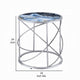 Shira Round Side End Table 22 Inch Open Chrome Base Blue Faux Marble BM324707