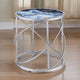 Shira Round Side End Table, 22 Inch, Open Chrome Base Blue Faux Marble
