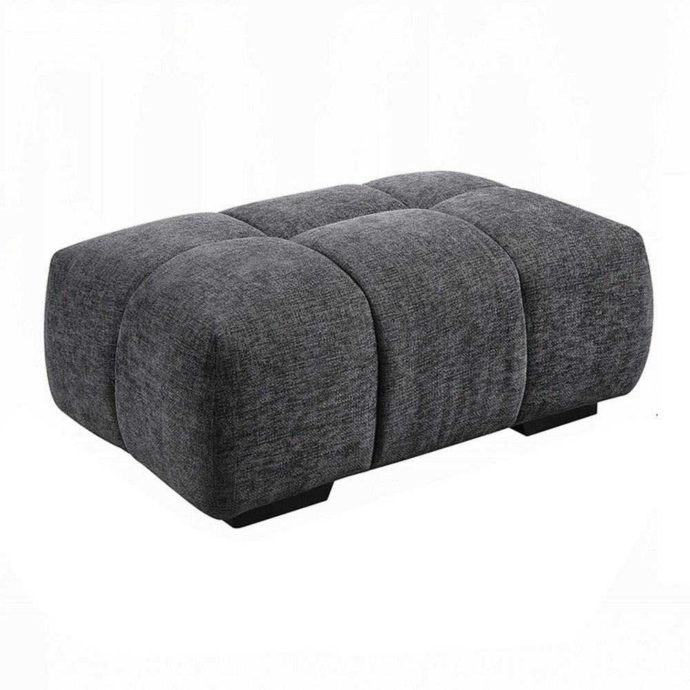Cloe Modern Ottoman, Tufted Gray Linen Upholstery, 39x26 Solid Wood