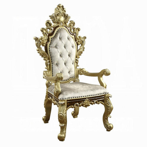 Mara Dining Armchair Set of 2, Crystal Tufted, Gold Floral Carvings