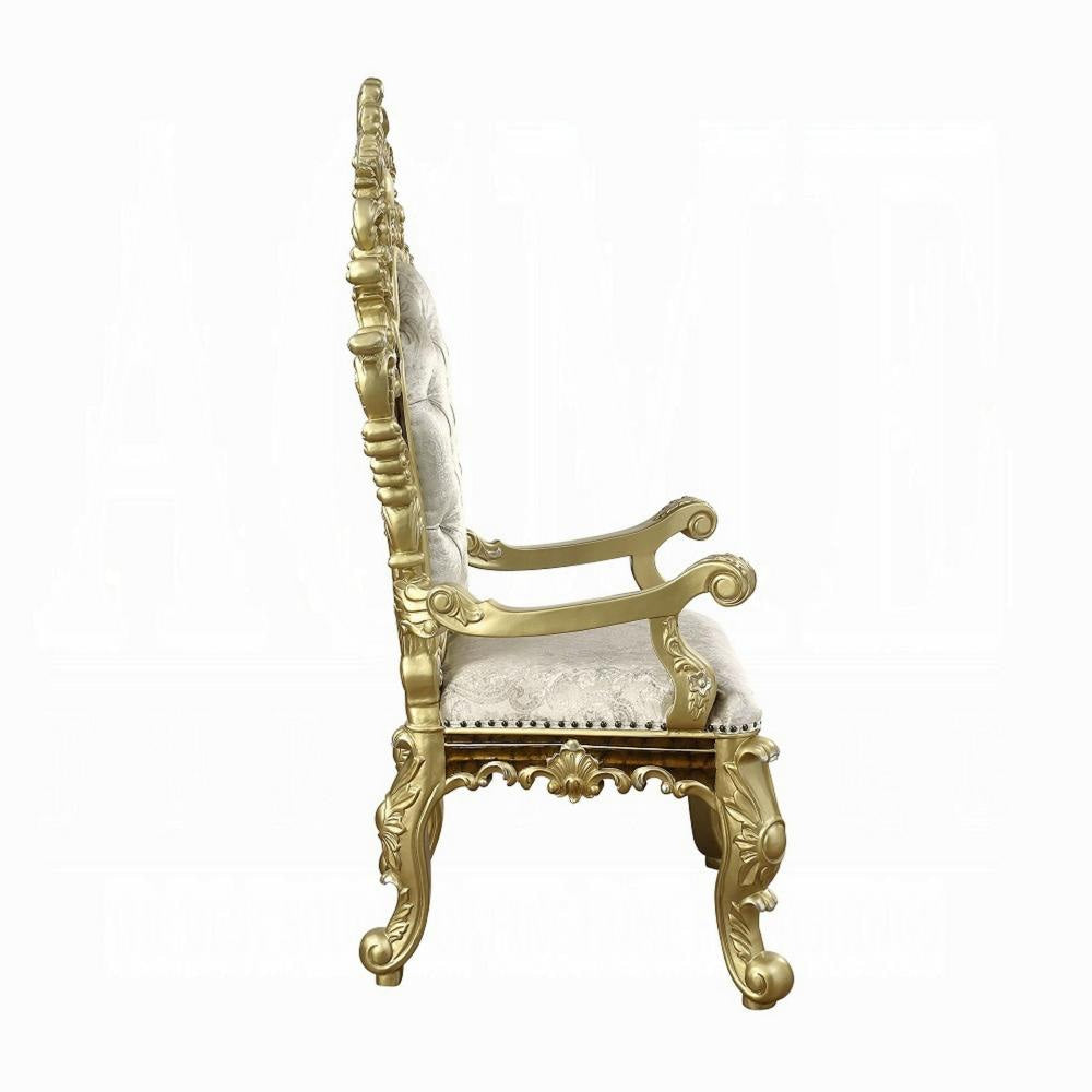 Mara Dining Armchair Set of 2 Crystal Tufted Gold Floral Carvings BM324709