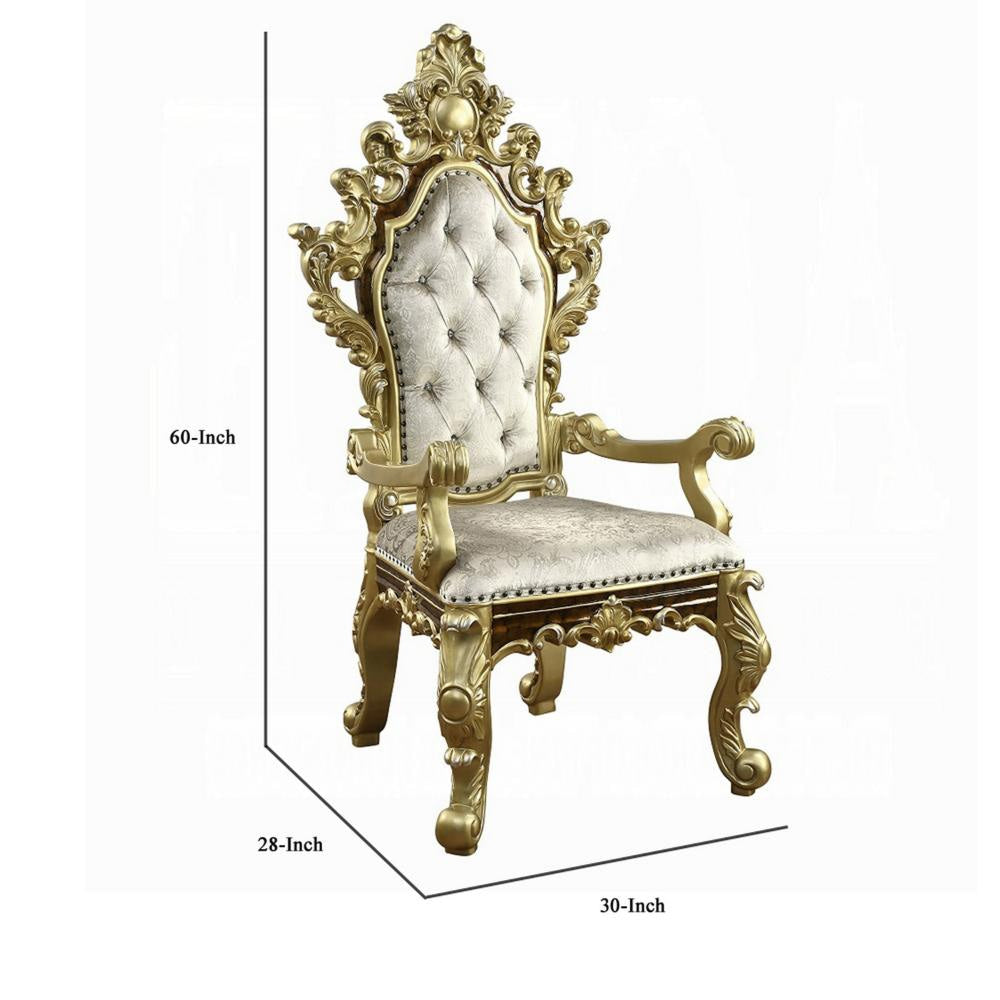 Mara Dining Armchair Set of 2 Crystal Tufted Gold Floral Carvings BM324709