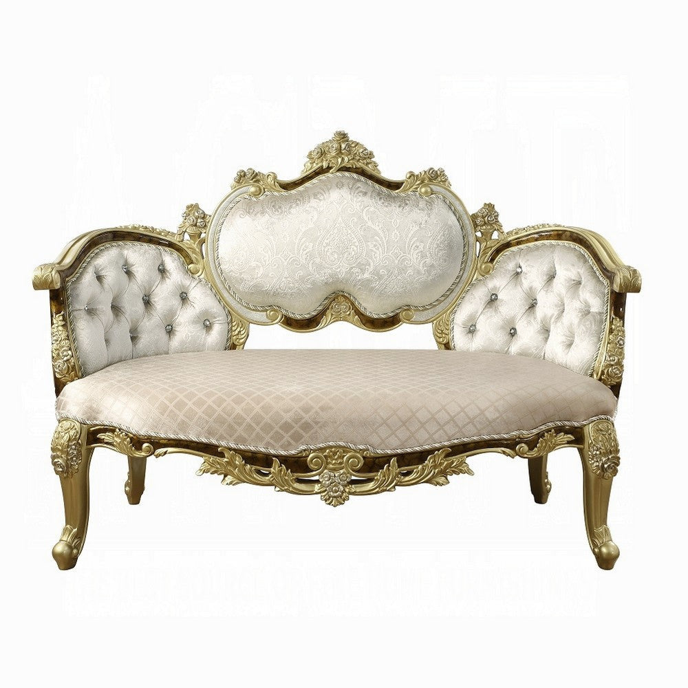 Mara Curved Bench Sofa Wingback Crystal Tufted Classic Gold Carvings BM324710