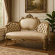 Mara Curved Bench Sofa, Wingback Crystal Tufted, Classic Gold Carvings