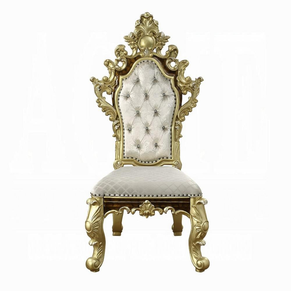 Mara Side Dining Chair Set of 2 Crystal Tufted Gold Floral Carvings BM324711