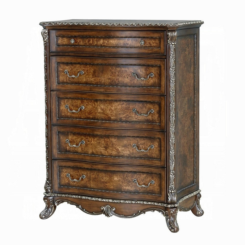 Vany Tall Dresser Chest Traditional Floral Trim Cherry Brown BM324712