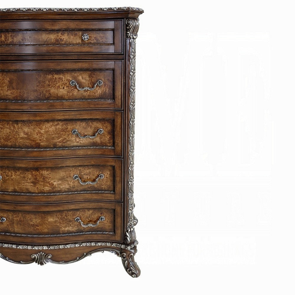 Vany Tall Dresser Chest Traditional Floral Trim Cherry Brown BM324712