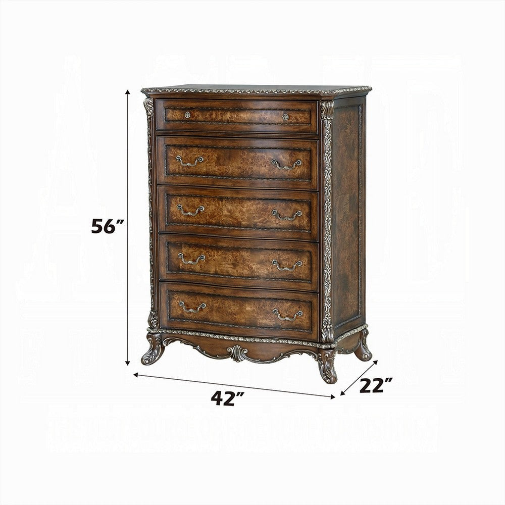 Vany Tall Dresser Chest Traditional Floral Trim Cherry Brown BM324712