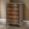 Vany Tall Dresser Chest, Traditional Floral Trim, Cherry Brown