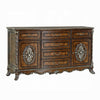 Vany Wide Dresser, Traditional Floral Trim, 6 Drawers, Cherry Brown