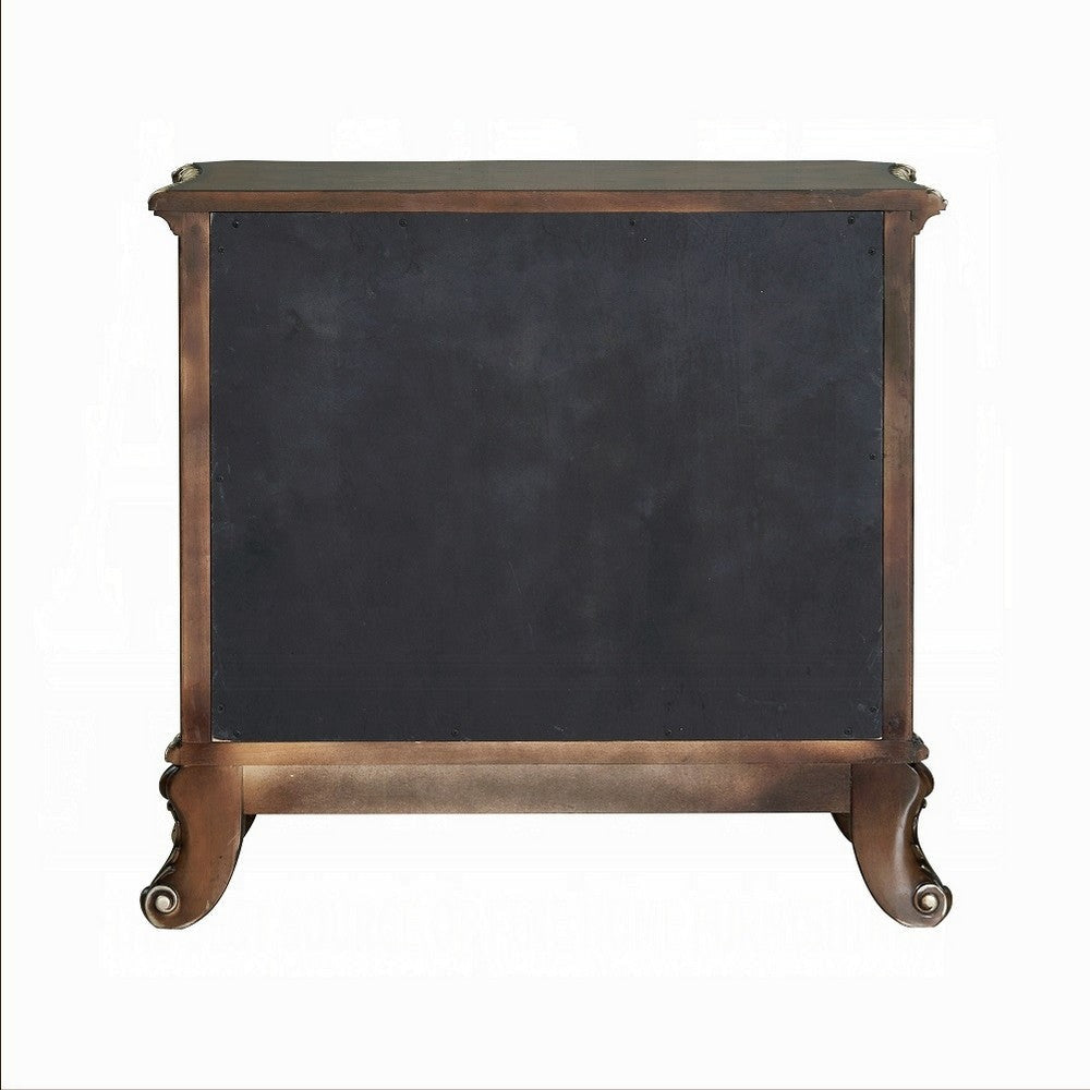 Vany Nightstand Traditional Floral Trim 3 Drawers Cherry Brown BM324714