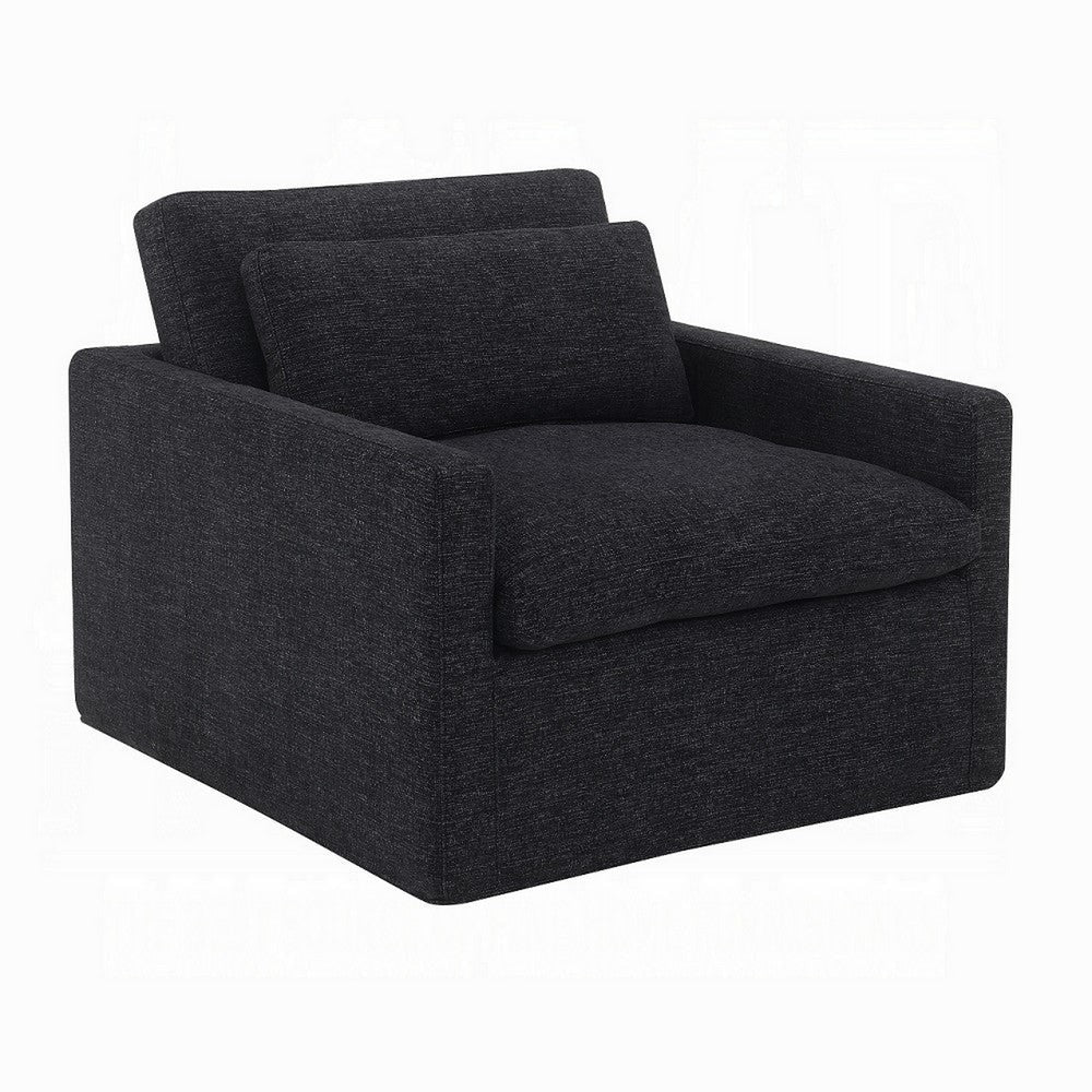 Rick Swivel Accent Chair w Pillow Square Arm Dark Gray Upholstery BM324715