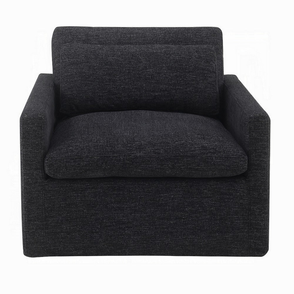 Rick Swivel Accent Chair w Pillow Square Arm Dark Gray Upholstery BM324715