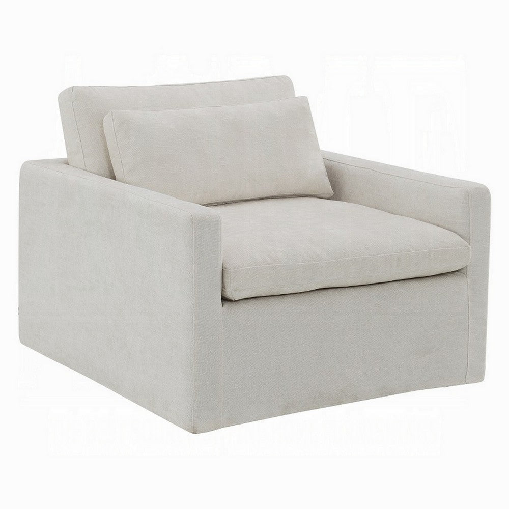 Rick Swivel Accent Chair w Pillow Square Arm Ivory White Upholstery BM324716