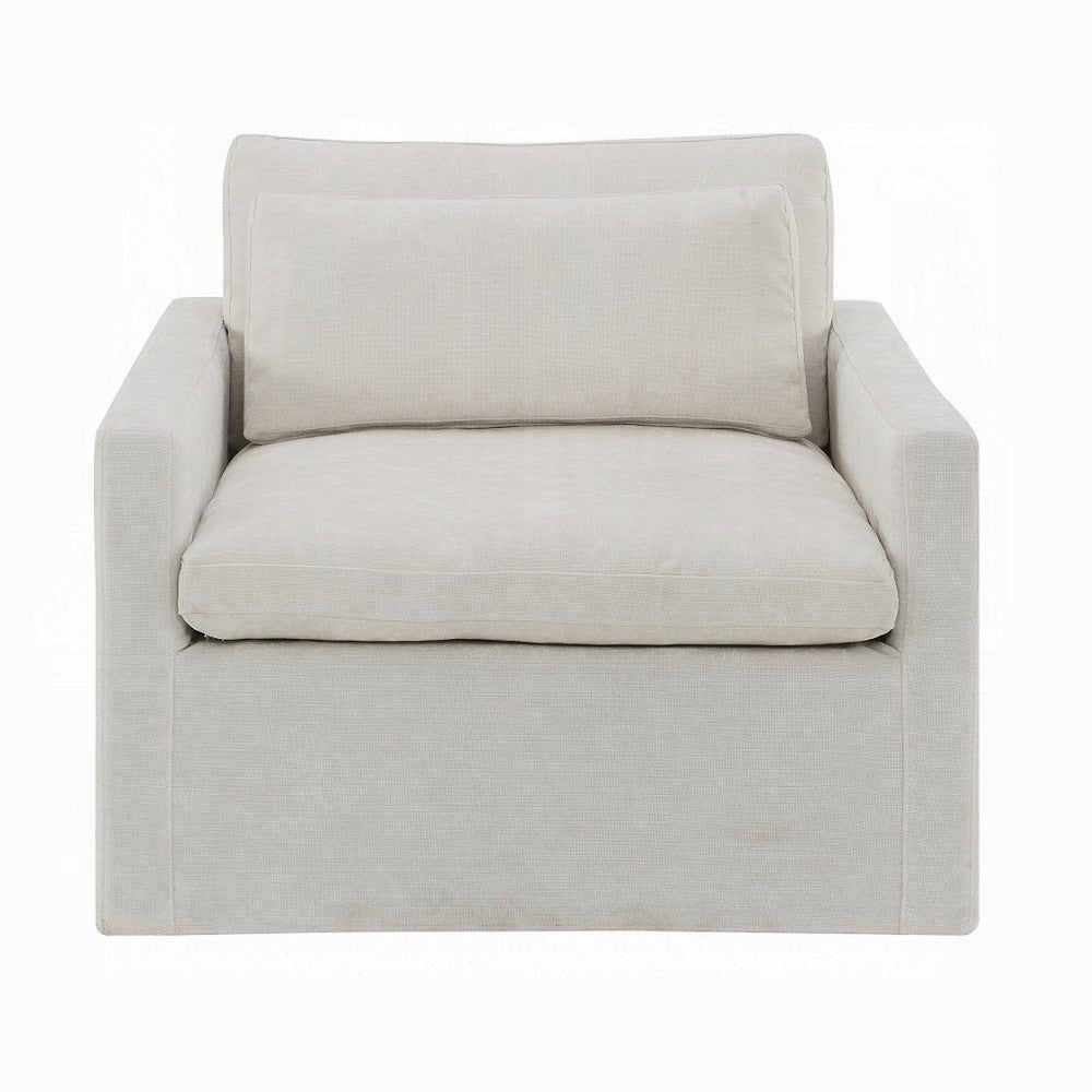 Rick Swivel Accent Chair w Pillow Square Arm Ivory White Upholstery BM324716