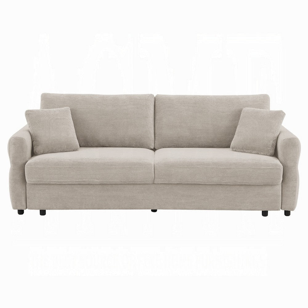 Isy Sofa with Pull Out Sleeper, Removable Cushions, 2 Pillows, Beige