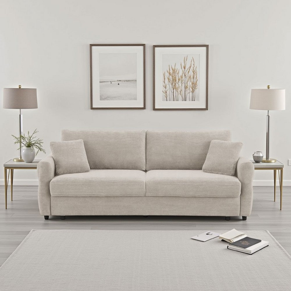 Isy Sofa with Pull Out Sleeper, Removable Cushions, 2 Pillows, Beige