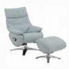 Fema Swivel Accent Chair w Ottoman, Light Blue Top Grain Leather