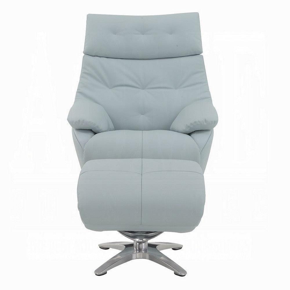 Fema Swivel Accent Chair w Ottoman Light Blue Top Grain Leather BM324718