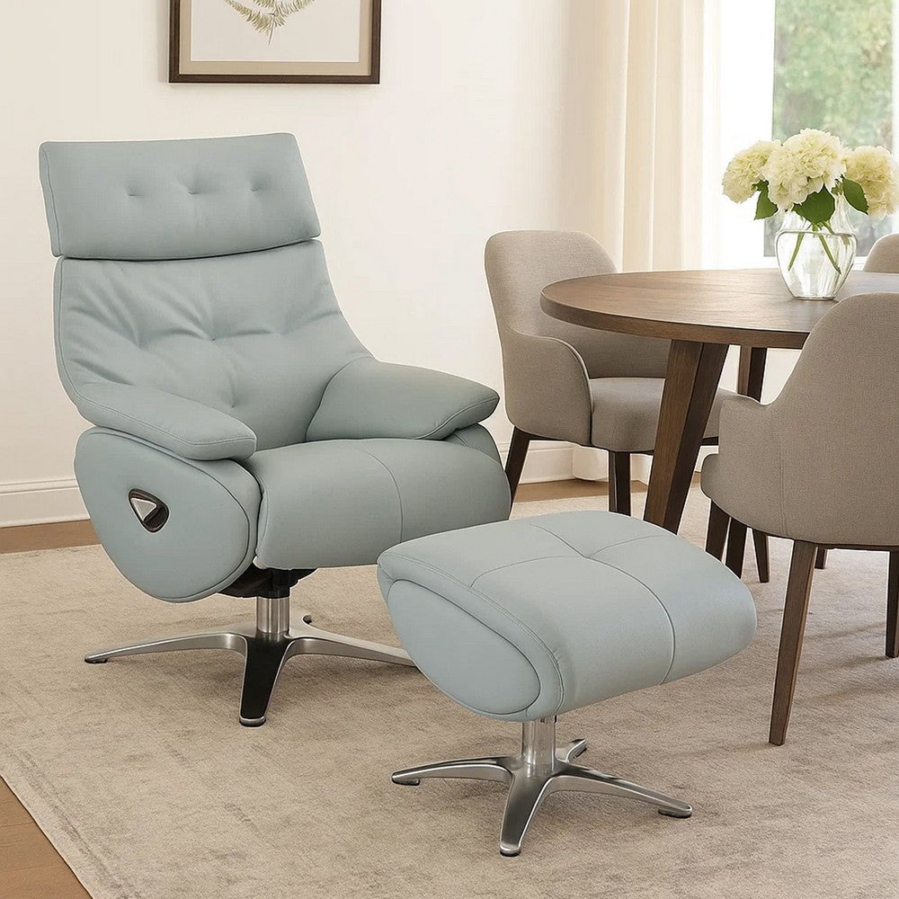 Fema Swivel Accent Chair w Ottoman Light Blue Top Grain Leather BM324718