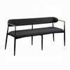 Vonn Bench, Open Padded Back and Black Upholstery, Wood Metal Frame