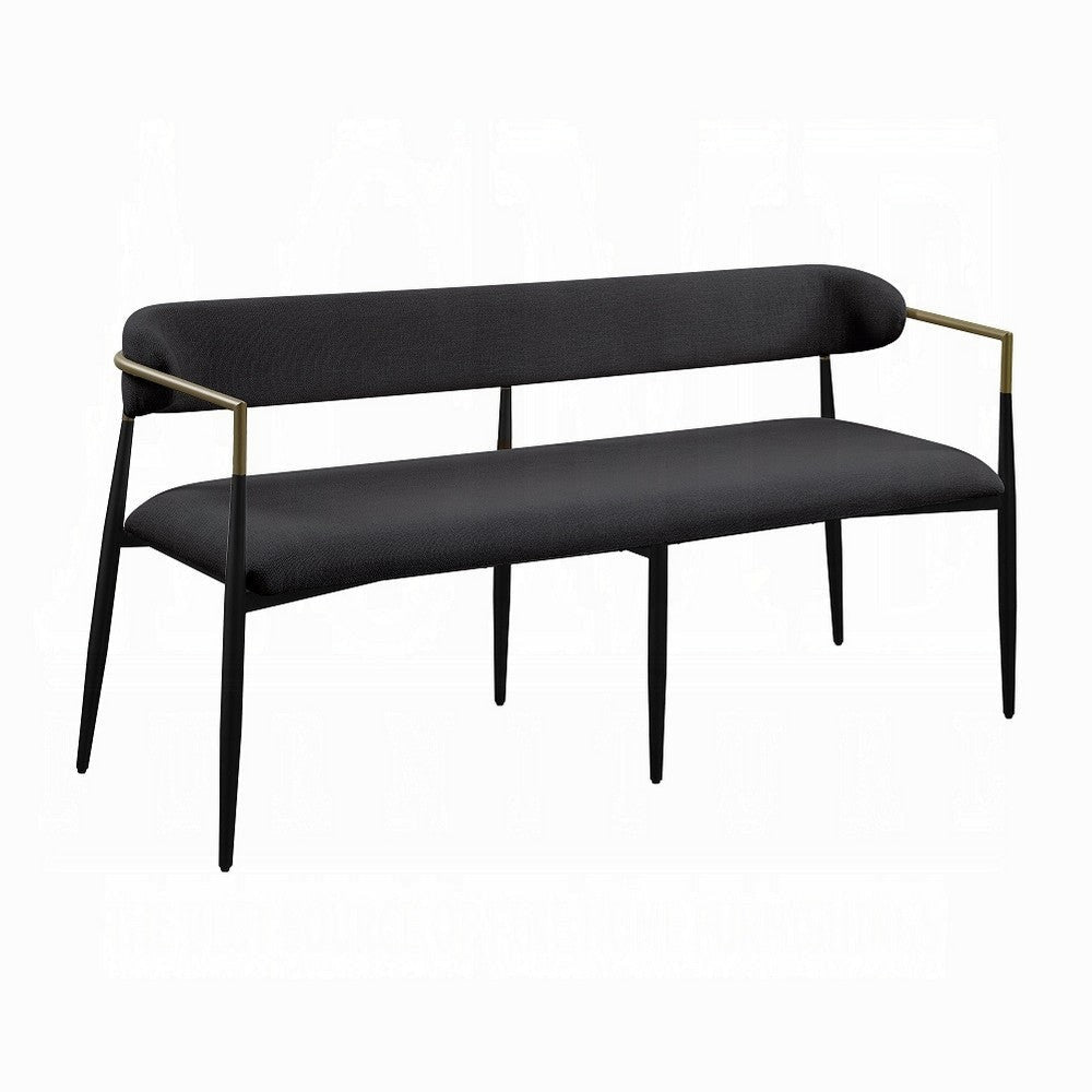 Vonn Bench, Open Padded Back and Black Upholstery, Wood Metal Frame