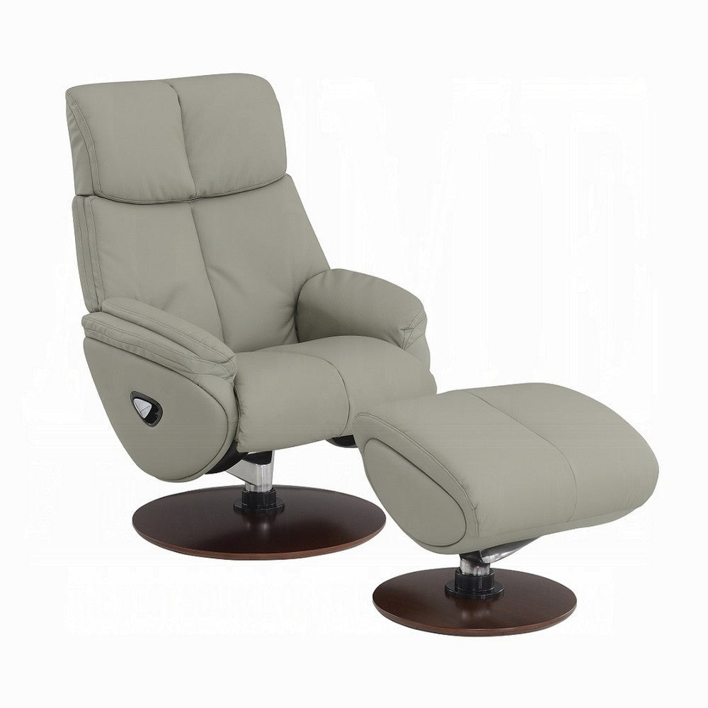 Doro Swivel Accent Chair w Ottoman, Gray Top Grain Leather, Round Base
