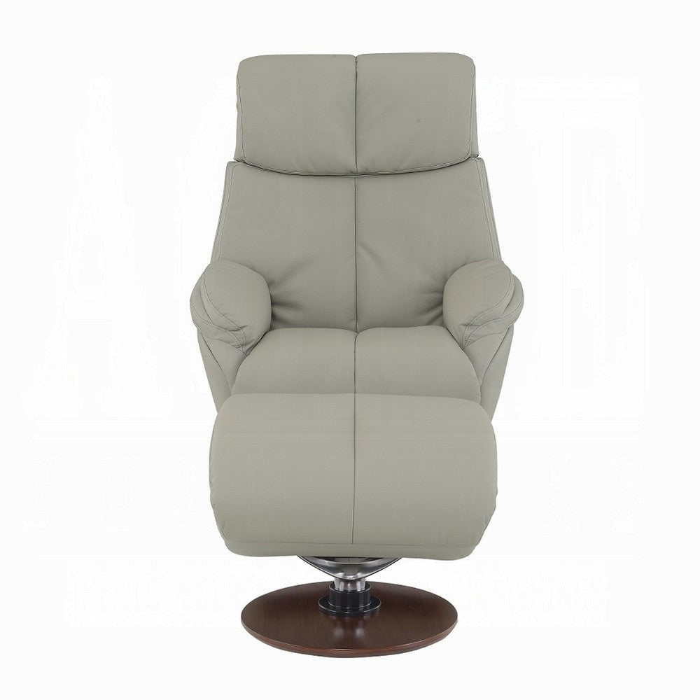 Doro Swivel Accent Chair w Ottoman Gray Top Grain Leather Round Base BM324722