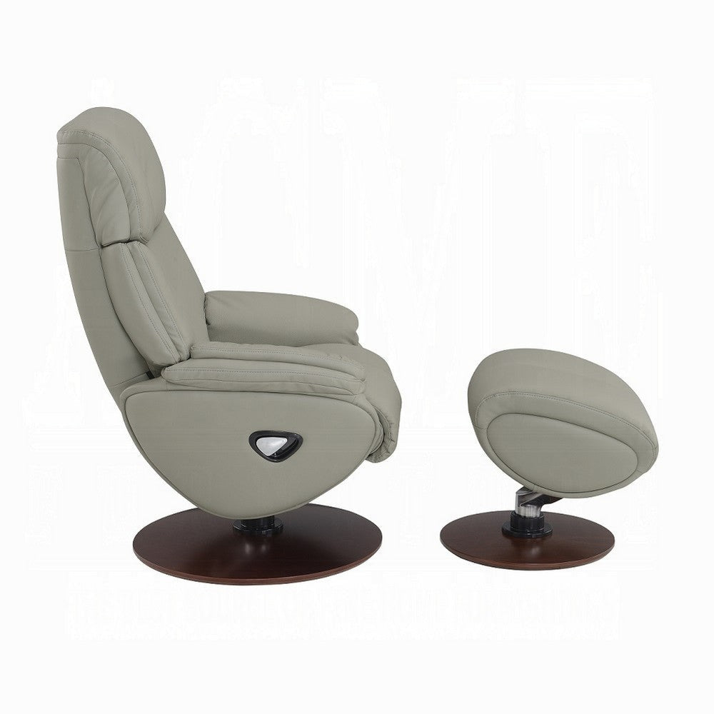Doro Swivel Accent Chair w Ottoman Gray Top Grain Leather Round Base BM324722