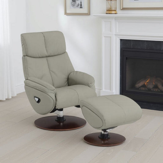 Doro Swivel Accent Chair w Ottoman, Gray Top Grain Leather, Round Base