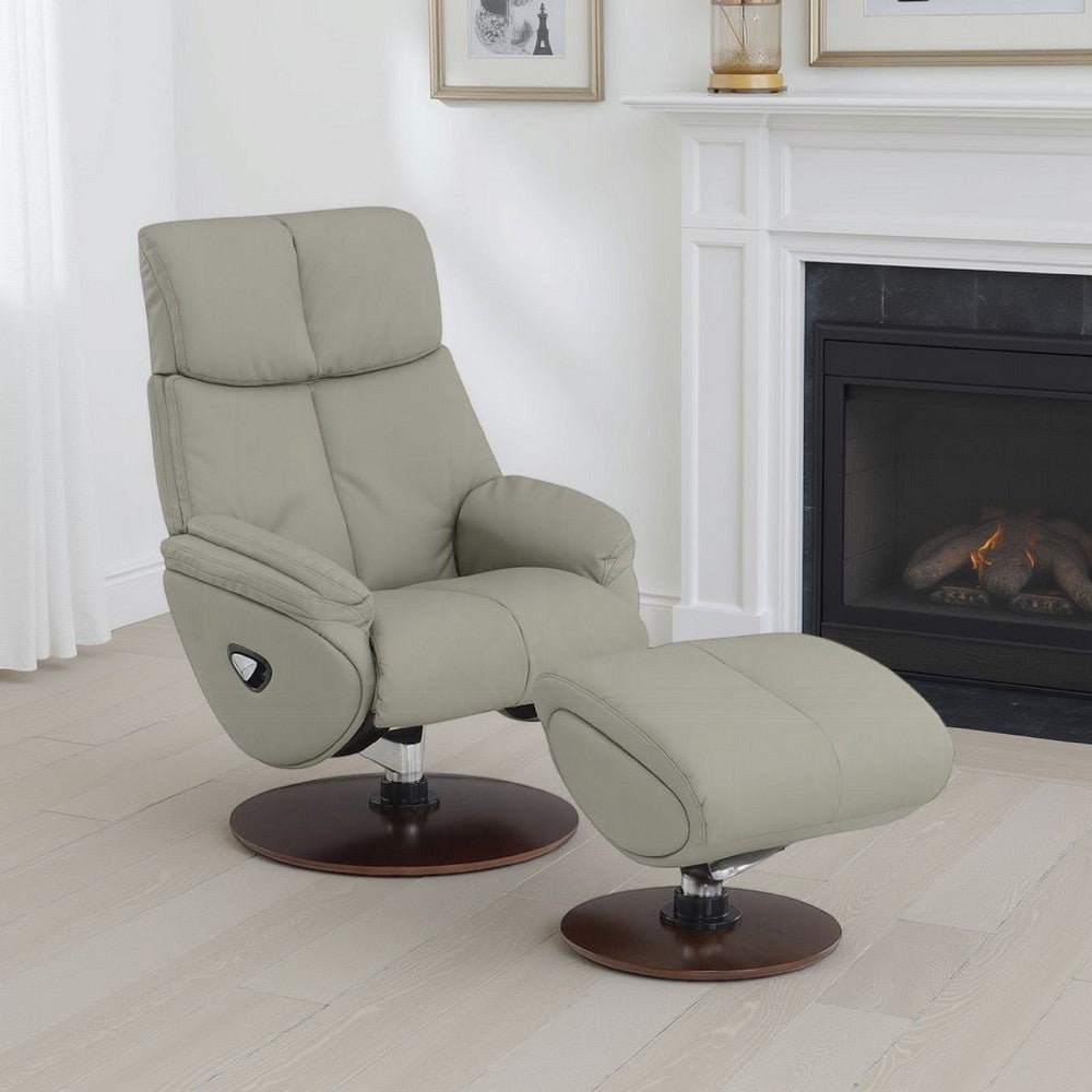 Doro Swivel Accent Chair w Ottoman, Gray Top Grain Leather, Round Base