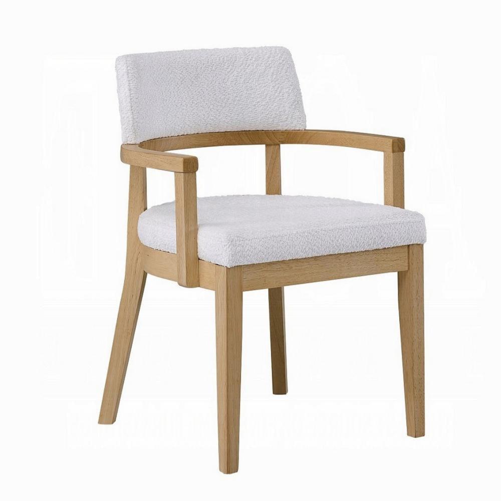 Semi Dining Armchair Set of 2, Curved Cutout Back, White Fabric, Brown
